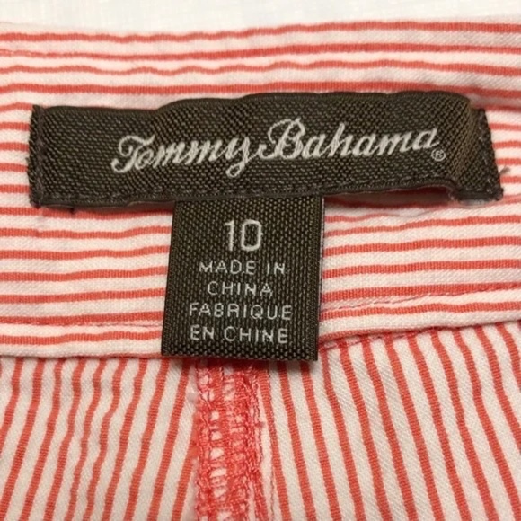 Tommy Bahama | Seersucker Coral & White Stripe Tracy Trouser Shorts Size 10 - Picture 4 of 5